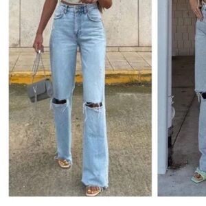 Zara Light Blue Wide Leg Jeans